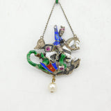 Austro-Hungarian Sterling Silver Enamel George Slaying the Dragon Pendant c1880s