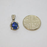 Sterling Silver Oval Black Opal Doublet & Spinel Charm Pendant Vintage c1970s