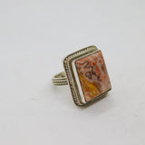 Sterling Silver Polished Jasper Boho Statement Ring Modern c1990 Size N 1/2