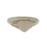 Sterling Silver Patterned Heart Signet Band Ring Vintage c1970 Size O 1/2