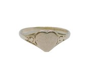 Sterling Silver Patterned Heart Signet Band Ring Vintage c1970 Size O 1/2