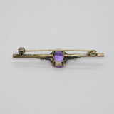 Sterling Silver Amethyst Art Deco Style Brooch Pin Vintage c1970's