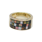 Sterling Silver Mosaic Shell Wide Band Dress Ring Modern c2000 Size L