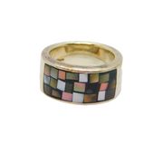 Sterling Silver Mosaic Shell Wide Band Dress Ring Modern c2000 Size L