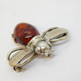 Sterling Silver & Amber Set Bumble Bee Brooch Vintage c1970s