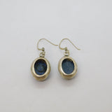 Pair of Sterling Silver Cabochon Sodalite Hook Drop Earrings Vintage c1970