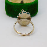 Sterling Silver Natural Green Stone Set Adjustable Ring Vintage c1970 Size O