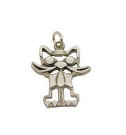 Sterling Silver Cartoon Cat Charm Pendant Vintage c1970