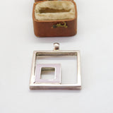 Sterling Silver Large Modernist Mother of Pearl Set Charm Pendant Vintage c1970