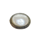 Sterling Silver Mother Of Pearl Set Patterned Oval Brooch Pin Vintage c1970's