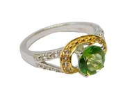 Sterling Silver & Gilt Peridot & Spinel Dress Ring Vintage c1970 Size N 1/2