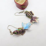 Chinese Export Sterling Silver & Colourful Enamel Flapping Fish Earrings c1950