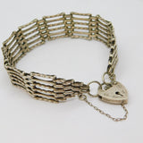 Sterling Silver Heart Padlock Clasp 6 Bar Gate Bracelet Vintage 1977 London