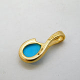 9ct Yellow Gold, Diamond & Turquoise Set Drop Pendant Vintage c1980s