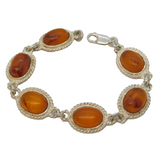 Sterling Silver & Baltic Amber Set Panel Bracelet Vintage c1970s