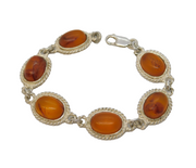 Sterling Silver & Baltic Amber Set Panel Bracelet Vintage c1970s