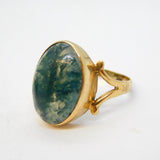 19th Century Boxed 9ct Gold & Cabochon Moss Agate Signet Ring Antique c1880s