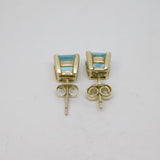 Pair of Sterling Silver Square Blue Topaz Stud Earrings Vintage c1970