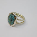 Sterling Silver Chunky Turquoise Cabochon Studio Style Ring Vintage c1970 Size P