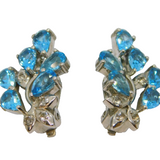 Pair of Sterling Silver Topaz & White Sapphire Clip-On Earrings Vintage c1970
