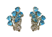 Pair of Sterling Silver Topaz & White Sapphire Clip-On Earrings Vintage c1970