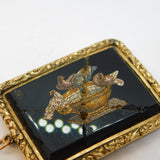19th Century Yellow Metal Micro Mosaic Doves of Pliny Pendant AF Antique c1860
