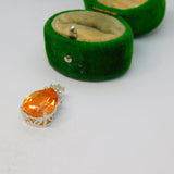 Sterling Silver Orange Crystal Peardrop & Spinel Set Charm Pendant Vintage c1970