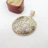 Sterling Silver Ornate Swirl Pattern Floral Drop Pendant Vintage c1970