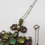 Austro-Hungarian Sterling Silver, Pearl & Paste Set Lavalier Necklace Antique
