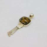 Sterling Silver Black & Brown Natural Stone Square Tassel Pendant Vintage c1970s