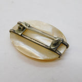 Sterling Silver Mounted Carved Mother of Pearl Brooch Pin Antique c1930s