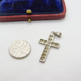 Sterling Silver Diamond Paste Crucifix Charm Pendant Vintage c1970
