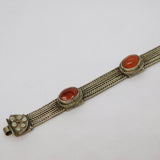 20th Century .900 Grade Silver Cabochon Carnelian Panel Bracelet Antique