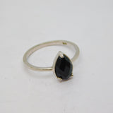 Sterling Silver Faceted Black Onyx Peardrop Dress Ring Vintage c1970 Size M