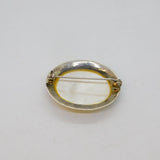 Sterling Silver Mother Of Pearl Set Patterned Oval Brooch Pin Vintage c1970's