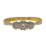 Edwardian 18ct Gold, Platinum, Three-Stone Diamond Ring Antique c1910