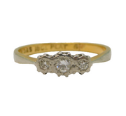 Edwardian 18ct Gold, Platinum, Three-Stone Diamond Ring Antique c1910