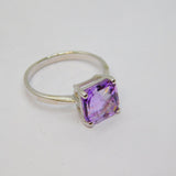 Sterling Silver Purple CZ Square Solitaire Dress Ring Vintage c1970 Size O