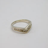 Sterling Silver 11 Stone White Topaz Wishbone Dress Ring Vintage c1970 Size M