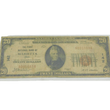 USA First National Bank of Marietta Twenty Dollar Banknote Antique 1929