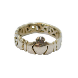 Sterling Silver Claddagh Celtic Pattern Band Ring Vintage c1970 Size U 1/2