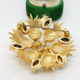 Gold Plated & Sparkling Paste Set Floral Statement Brooch Vintage c1980