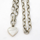 Sterling Silver & Mother of Pearl Cable Link Necklace Vintage c1970s