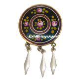 Art Deco Silver Plated & Guilloche Enamel Floral Drop Brooch Antique c1920s