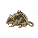 Sterling Silver Cast Fat Rat Charm Pendant Vintage c1970s