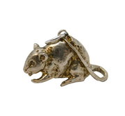 Sterling Silver Cast Fat Rat Charm Pendant Vintage c1970s