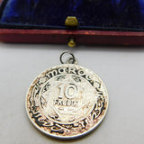 Silver Dipped Unusual 10 Moroccan Francs Coin Muhammed V Charm Pendant 1947