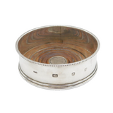 20th Century Sterling Silver & Turned Wood Bottle Coaster Vintage London