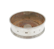 20th Century Sterling Silver & Turned Wood Bottle Coaster Vintage London