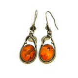 Pair of Sterling Silver Chunky Baltic Amber Floral Drop Earrings Vintage c1970